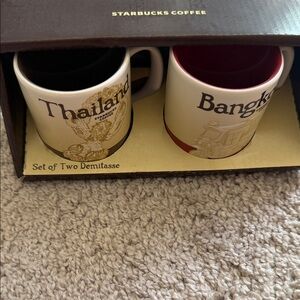 Starbucks Thailand Bangkok Cream and Red Demitasse Set